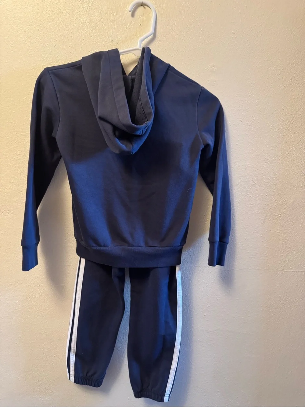 adidas Unisex Kids Navy Blue 2pc Fleece Tracksuit Hoodie Joggers Set Size Size 6